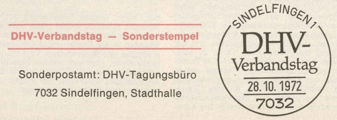 Zum Verbandstag in Sindelfingen gibt die Deutsche Bundespost einen Sonderstempel heraus 1972